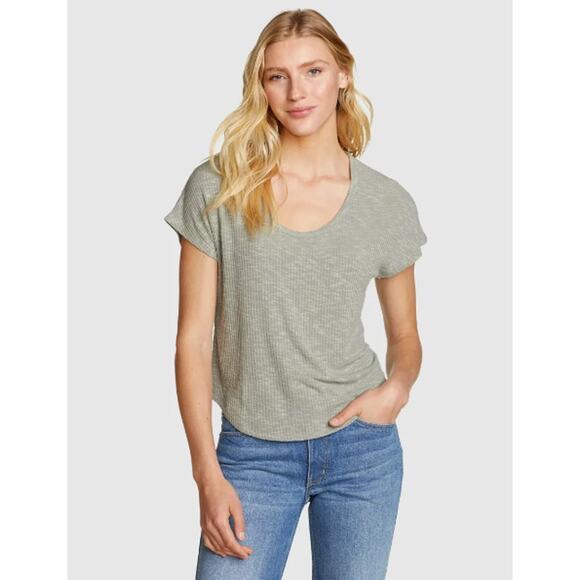 Eddie Bauer Revive Ribbed Scoop-Neck Tee in Sage Curved Hem Green Casual Size XL - Picture 1 of 10